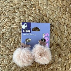 Kids Fluffy Bear Earrings - Pink